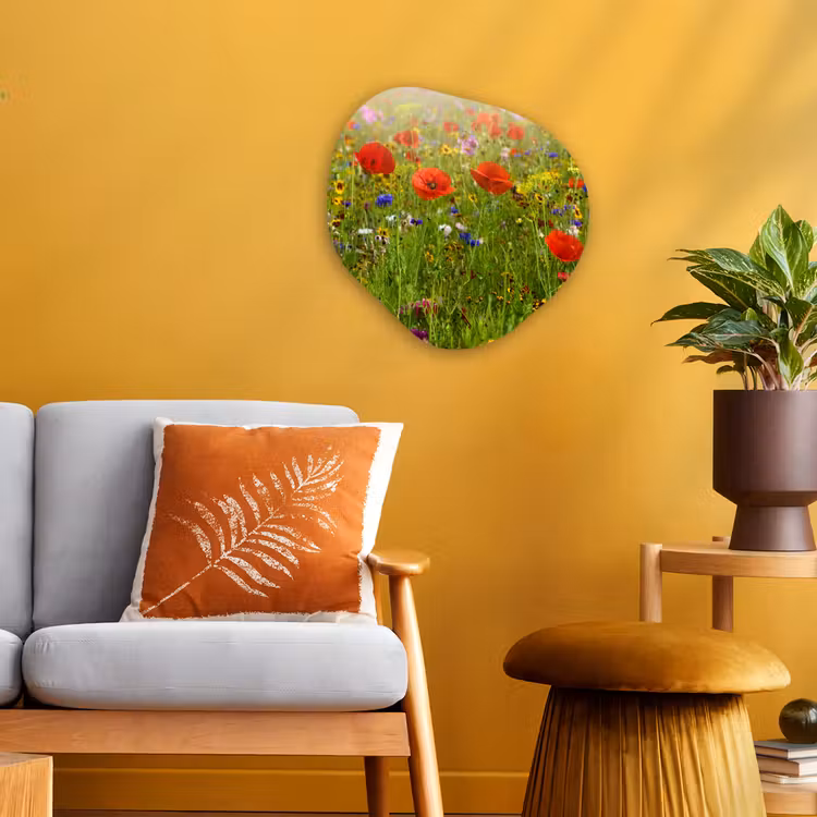 Lente - Bloemen - Rood - Klaproos - Gras - Groen Wandcirkel Organisch Forex 3mm klein -sfeer4