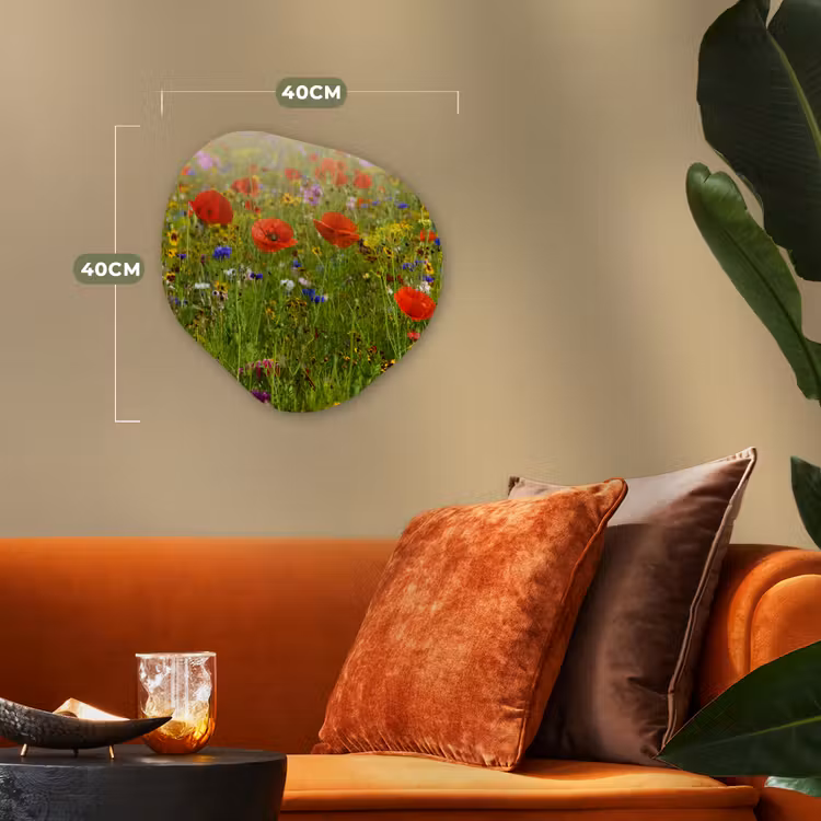 Lente - Bloemen - Rood - Klaproos - Gras - Groen Wandcirkel Organisch Forex 3mm klein -sfeer3