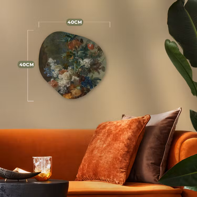Stilleven met bloemen - Schilderij van Jan van Huysum Wandcirkel Organisch Forex 3mm klein -sfeer3