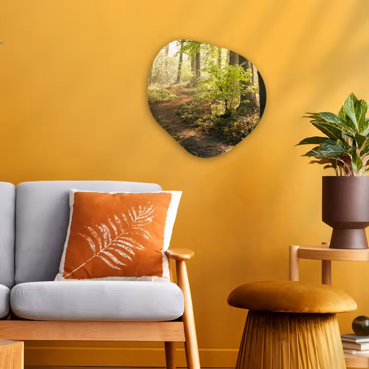 Bos - Bomen - Pad - Zon - Planten - Bladeren - Natuur Wandcirkel Organisch Forex 3mm klein -sfeer4