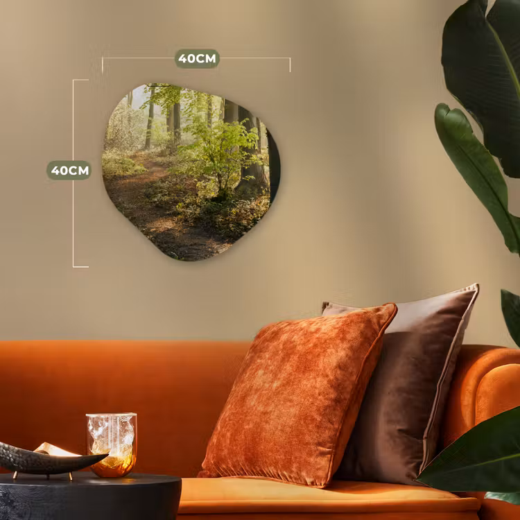 Bos - Bomen - Pad - Zon - Planten - Bladeren - Natuur Wandcirkel Organisch Forex 3mm klein -sfeer3