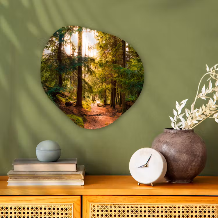 Bos - Pad - Bomen - Groen - Zon - Natuur Wandcirkel Organisch Forex 3mm klein -sfeer2