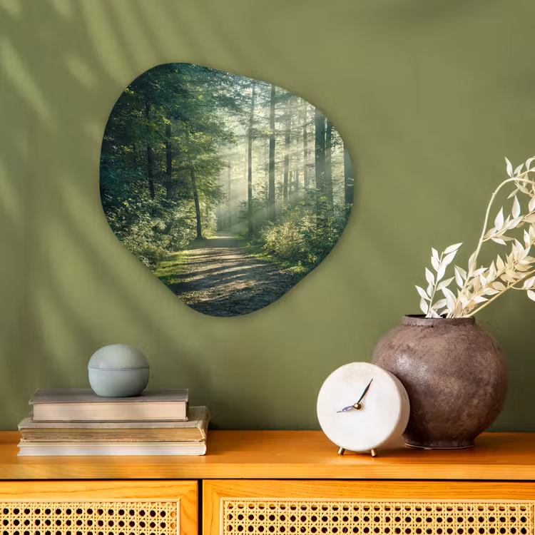 Bos - Pad - Zon - Bomen - Groen - Natuur Wandcirkel Organisch Forex 3mm klein -sfeer2