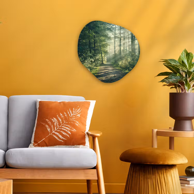 Bos - Pad - Zon - Bomen - Groen - Natuur Wandcirkel Organisch Forex 3mm klein -sfeer4
