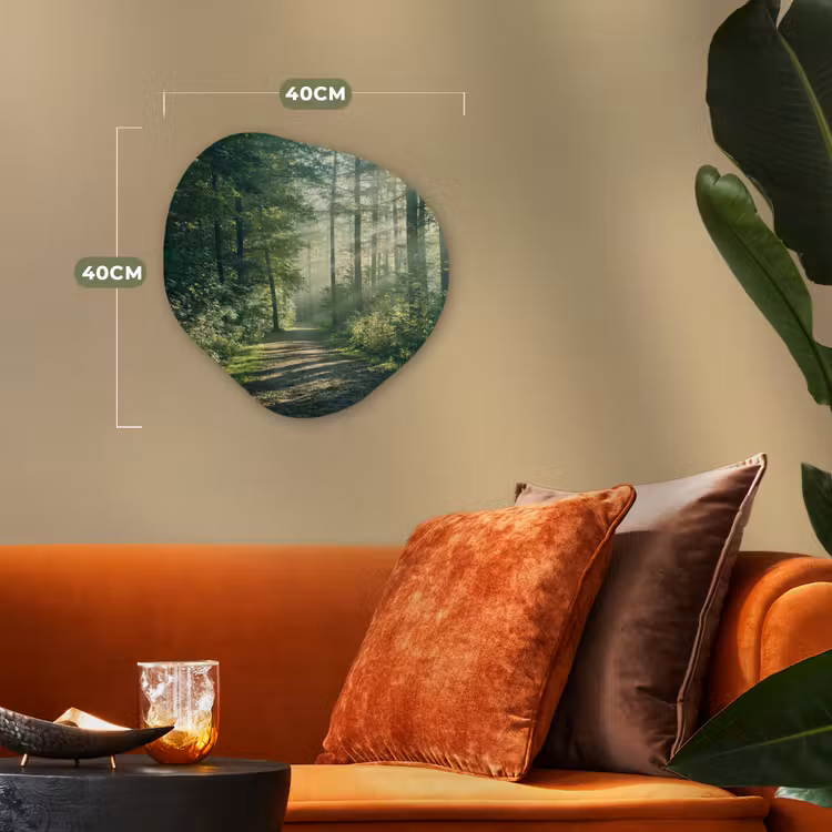 Bos - Pad - Zon - Bomen - Groen - Natuur Wandcirkel Organisch Forex 3mm klein -sfeer3
