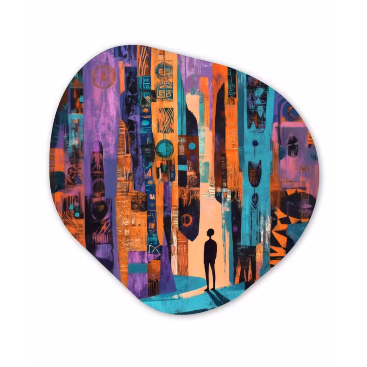 Abstract - Figuren - Kleurrijk Wandcirkel Organisch Plexiglas middel -3d