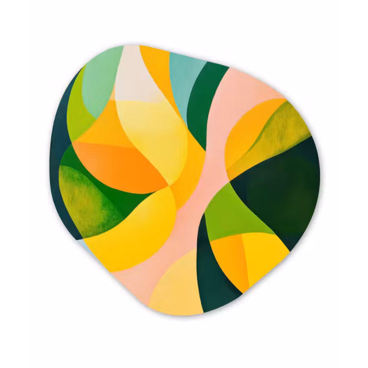 Abstract - Geel - Roze - Groen Wandcirkel Organisch Plexiglas middel -3d