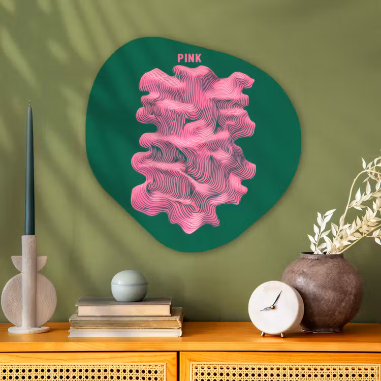 Abstract - Pink - Lijnen - Groen Wandcirkel Organisch Plexiglas middel -sfeer2