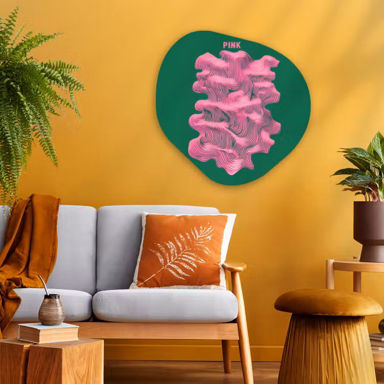Abstract - Pink - Lijnen - Groen Wandcirkel Organisch Plexiglas middel -sfeer4