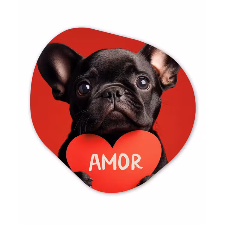 Amor - Hond - Hartje - Rood Wandcirkel Organisch Plexiglas middel -3d