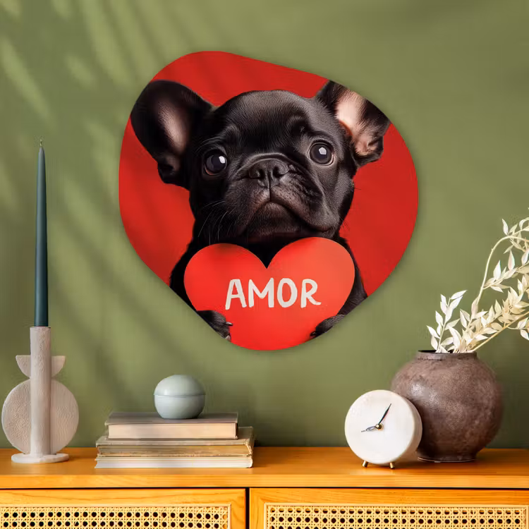 Amor - Hond - Hartje - Rood Wandcirkel Organisch Plexiglas middel -sfeer2