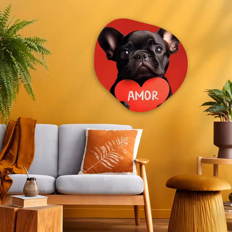 Amor - Hond - Hartje - Rood Wandcirkel Organisch Plexiglas middel -sfeer4