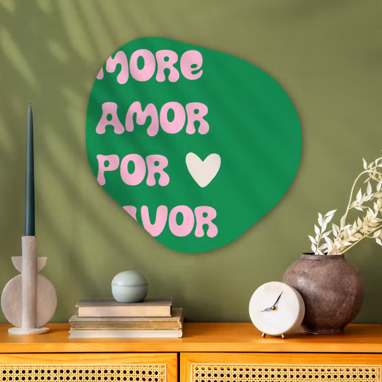 Amor - Valentijn - Groen - Tekst Wandcirkel Organisch Plexiglas middel -sfeer2