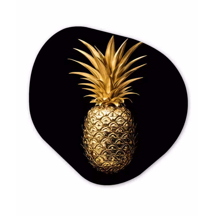 Ananas - Zwart - Goud - Luxe Wandcirkel Organisch Plexiglas middel -3d