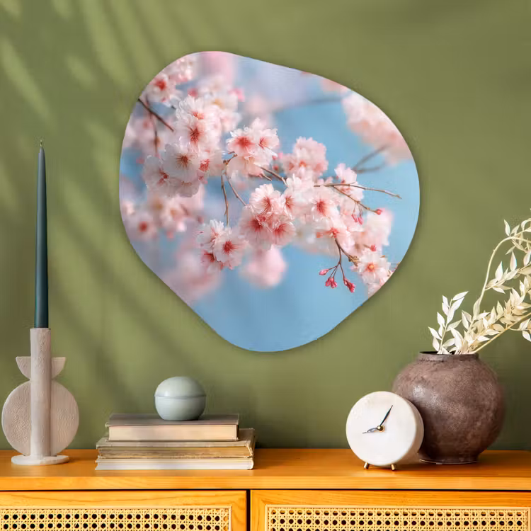 Takken - Bloesems - Roze Wandcirkel Organisch Plexiglas middel -sfeer2