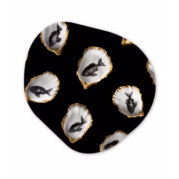 Oesters - Zwart - Vissen - Goud Wandcirkel Organisch Plexiglas middel -3d