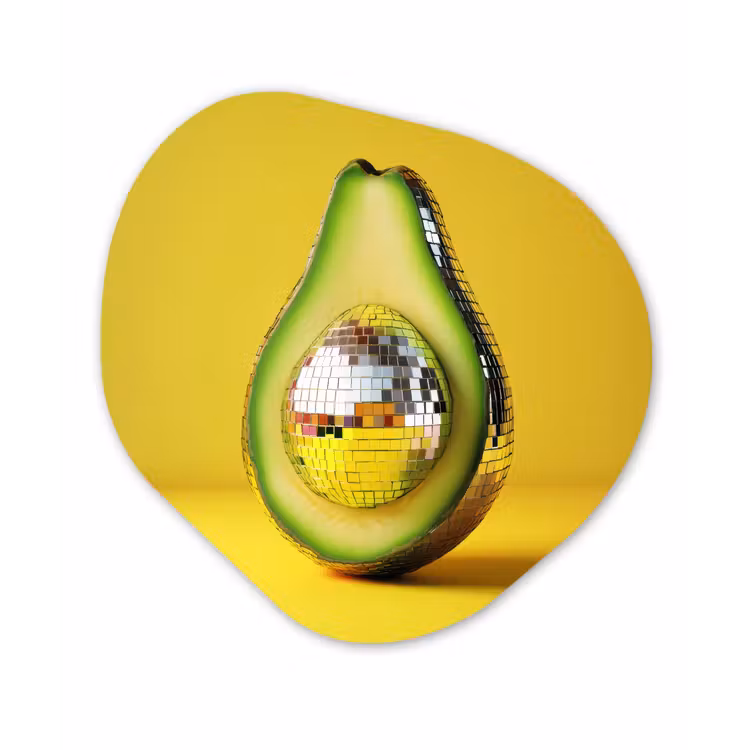 Avocado - Discobal - Geel - Glitter Wandcirkel Organisch Plexiglas middel -3d
