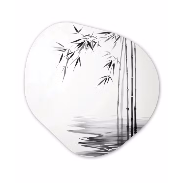 Bamboestammen - Water - Minimalistisch - Wit Wandcirkel Organisch Plexiglas middel -3d