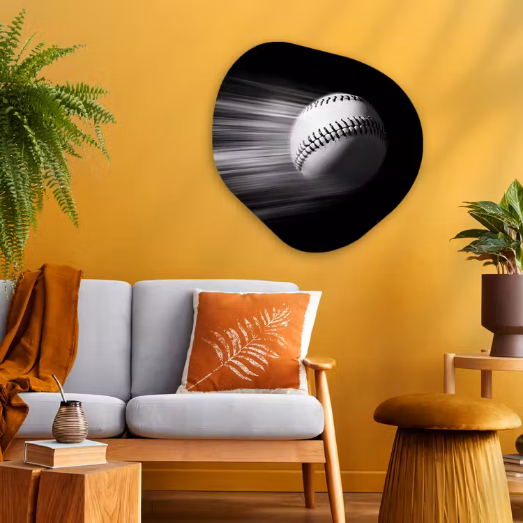 Honkbal - Wit - Vliegt Wandcirkel Organisch Plexiglas middel -sfeer4