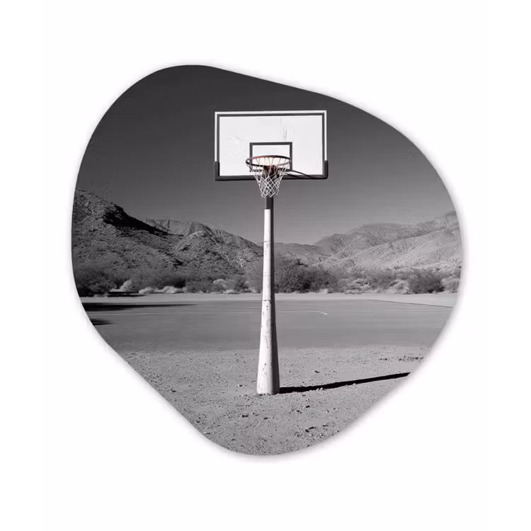 Basketbalpaal - Landschap - Zand - Wit Wandcirkel Organisch Plexiglas middel -3d