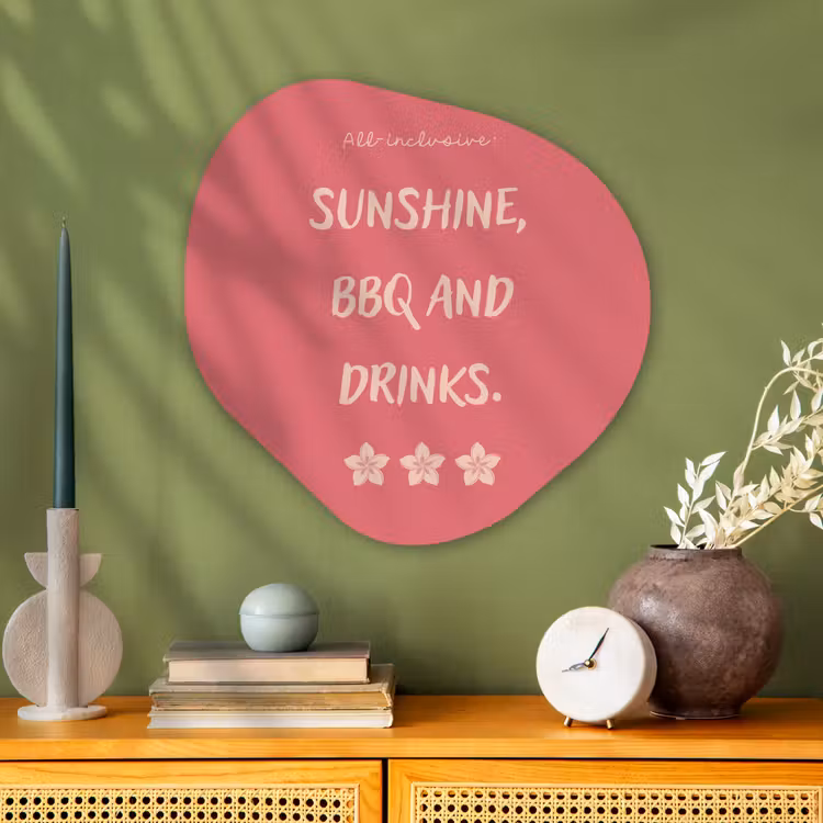BBQ - Quote - Roze - Zomer Wandcirkel Organisch Plexiglas middel -sfeer2
