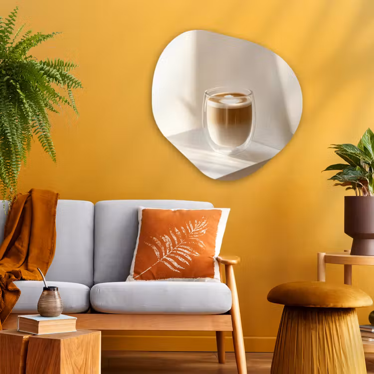 Mok - Latte - Minimalistisch - Schaduw Wandcirkel Organisch Plexiglas middel -sfeer4