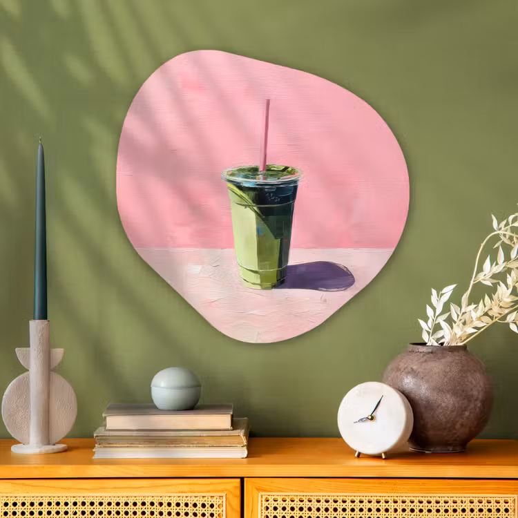 Beker - Rietje - Minimalistisch - Groen Wandcirkel Organisch Plexiglas middel -sfeer2
