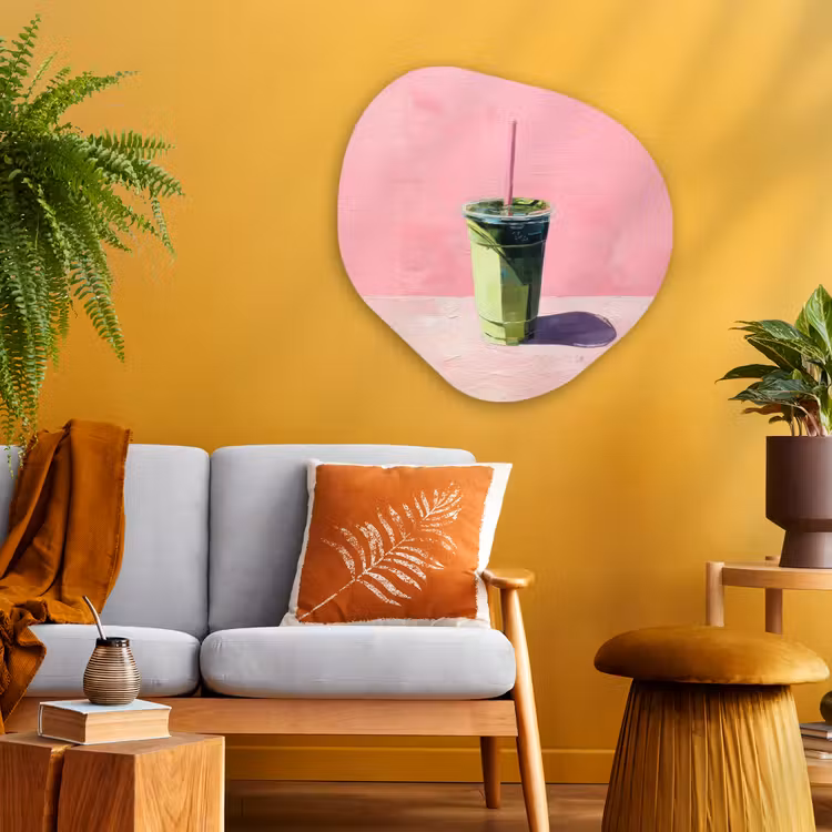 Beker - Rietje - Minimalistisch - Groen Wandcirkel Organisch Plexiglas middel -sfeer4