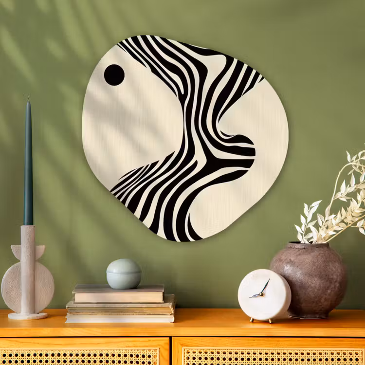 Beige - Lijnen - Golvend - Abstract Wandcirkel Organisch Plexiglas middel -sfeer2