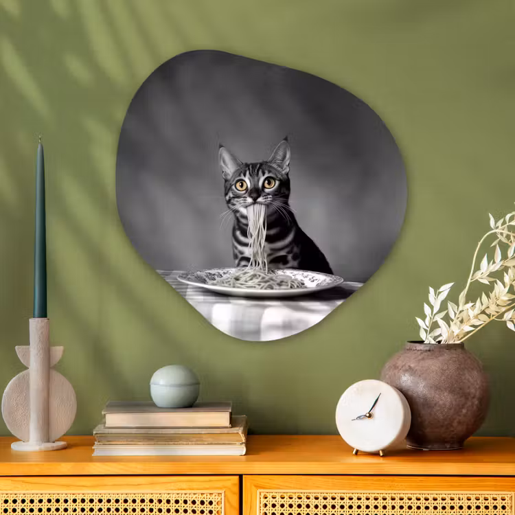 Bengaal - Kat - Tafelkleed - Zwart - Wit - Dier Wandcirkel Organisch Plexiglas middel -sfeer2
