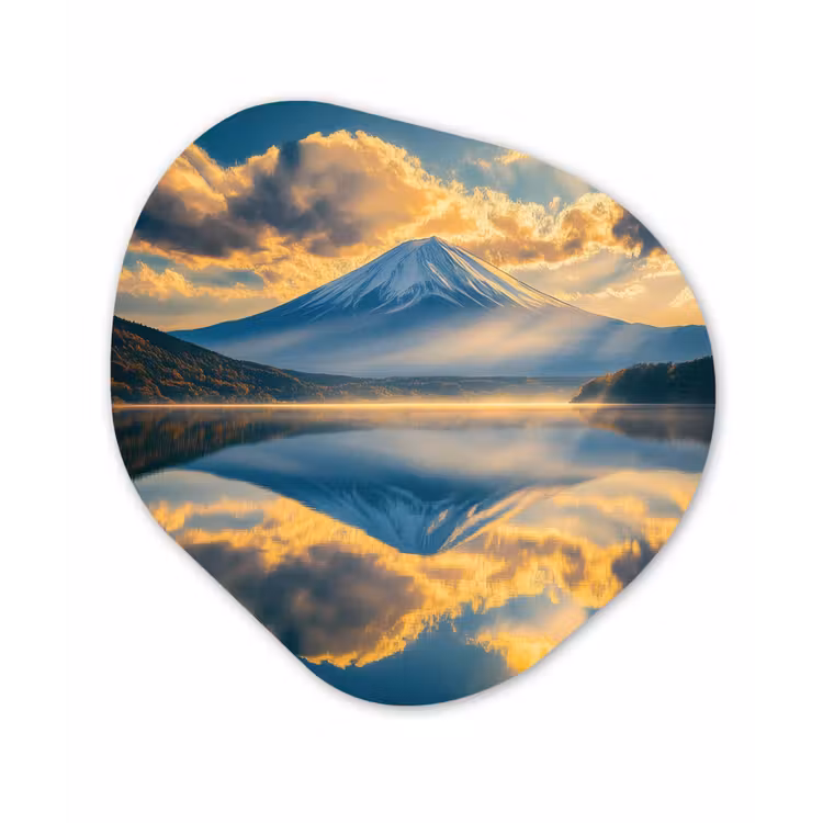Berg - Rivier - Zonsondergang Wandcirkel Organisch Plexiglas middel -3d
