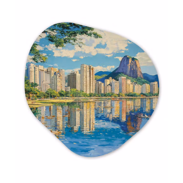 Berg - Skyline - Strand - Water Wandcirkel Organisch Plexiglas middel -3d