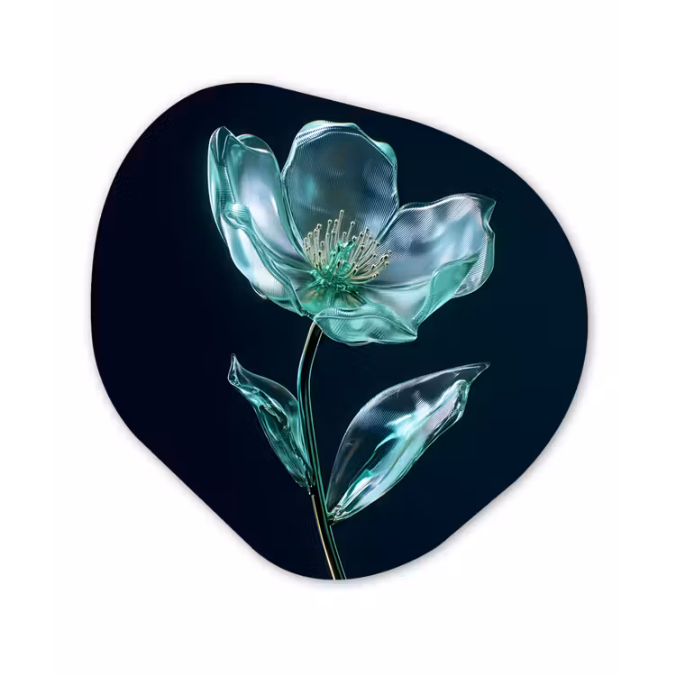 Bladeren - Bloem - Glazen - Donkerblauw Wandcirkel Organisch Plexiglas middel -3d