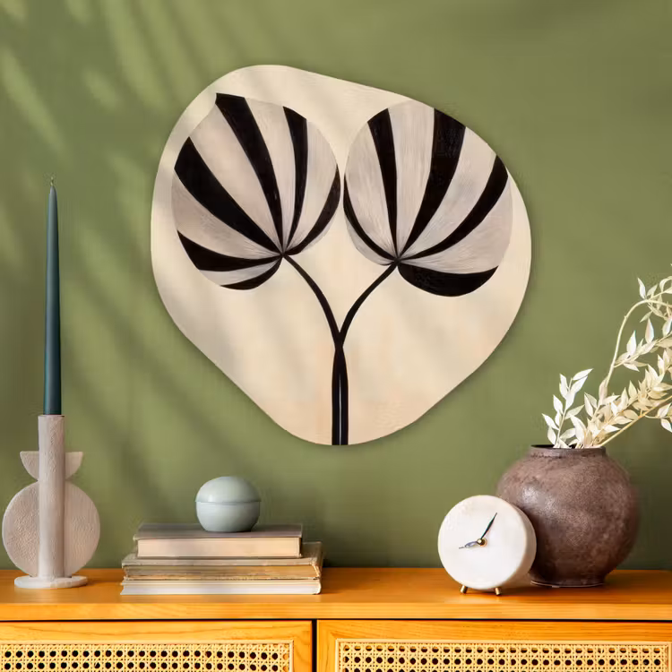 Bladeren - Gestreept - Stengel - Beige Wandcirkel Organisch Plexiglas middel -sfeer2