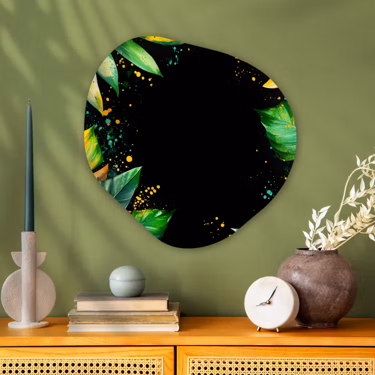 Bladeren - Groen - Geel - Verf - Jungle Wandcirkel Organisch Plexiglas middel -sfeer2