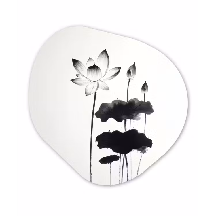 Bladeren - Zwart - Lotusbloem - Minimalitisch Wandcirkel Organisch Plexiglas middel -3d