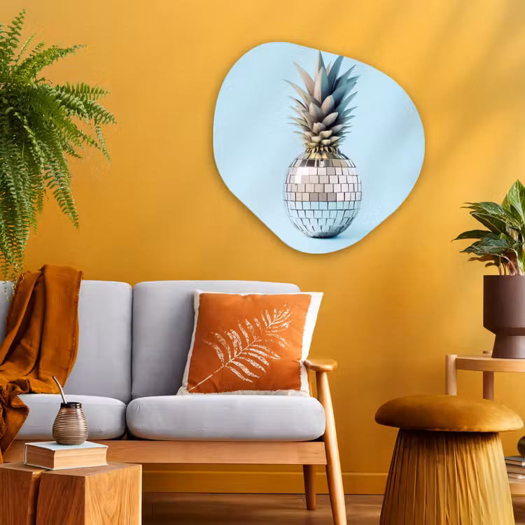 Blauw - Ananas - Disco - Discobal Wandcirkel Organisch Plexiglas middel -sfeer4
