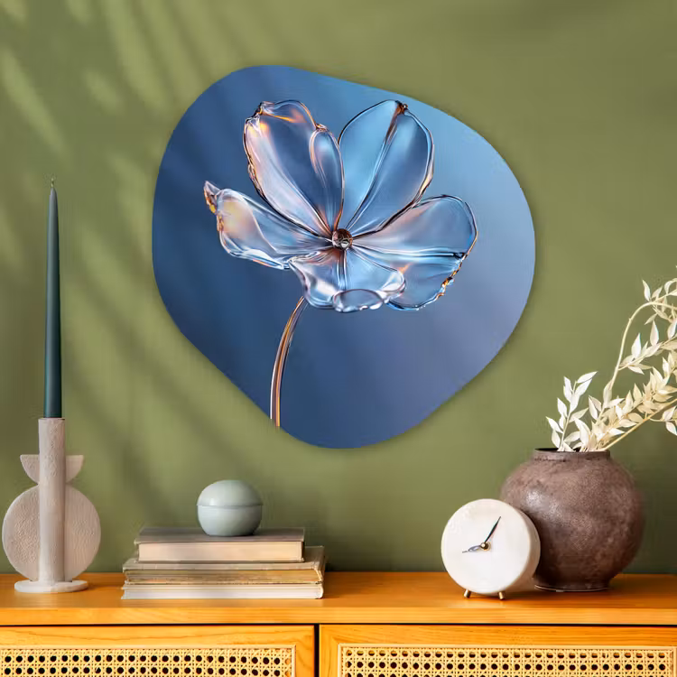 Blauw - Bloem - Glazen - Sierlijk Wandcirkel Organisch Plexiglas middel -sfeer2