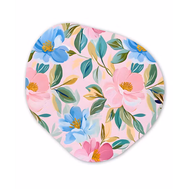 Blauw - Roze - Bloemen Wandcirkel Organisch Plexiglas middel -3d