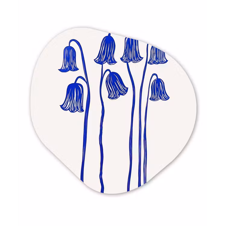 Bloemen - Blauw - Lijnen - Bloemblaadjes Wandcirkel Organisch Plexiglas middel -3d