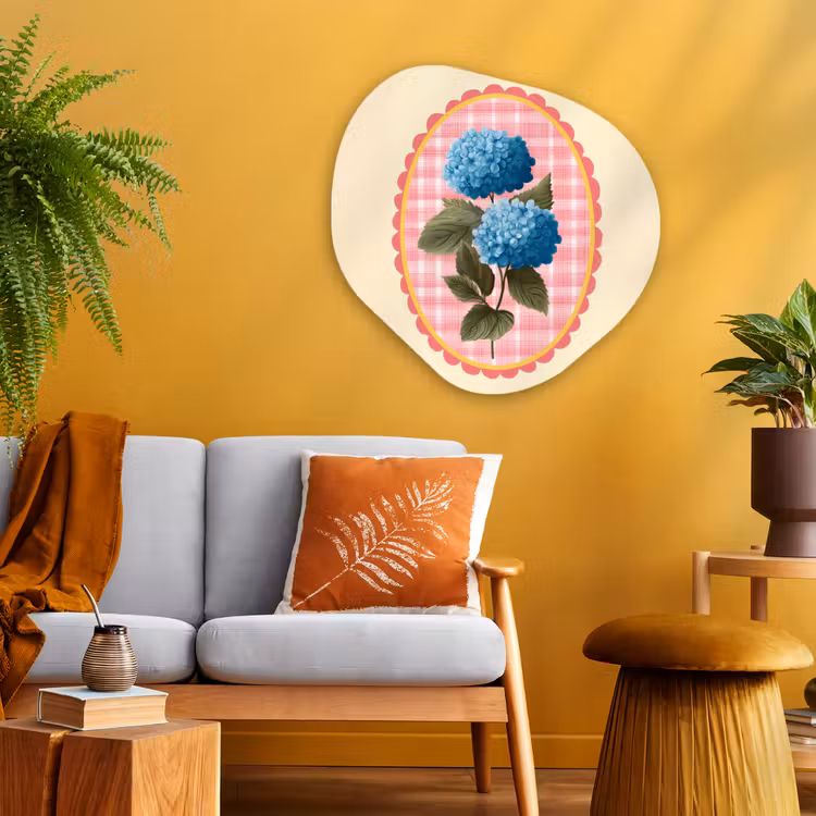 Bloemen - Blauw - Lijst - Bladeren Wandcirkel Organisch Plexiglas middel -sfeer4