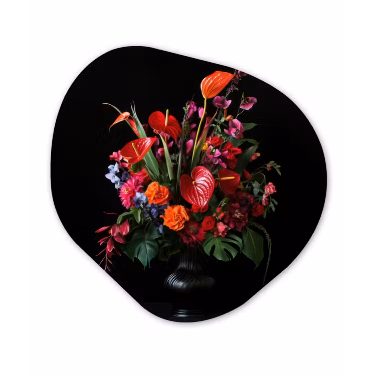 Bloemen - Boeket - Sierlijk Wandcirkel Organisch Plexiglas middel -3d