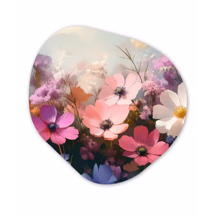 Bloemen - Kleurrijk - Bloei Wandcirkel Organisch Plexiglas middel -3d