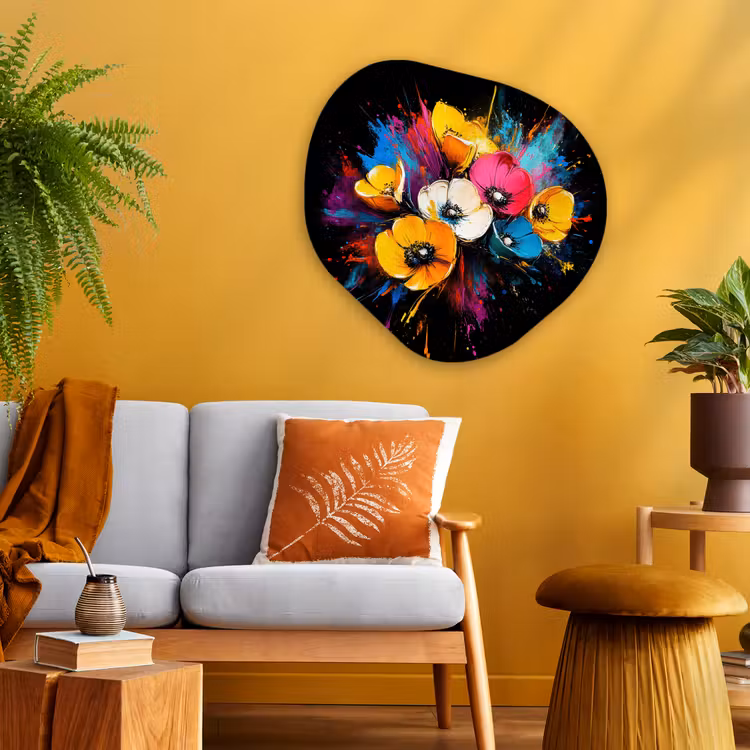 Bloemen - Kleurrijk - Graffiti - Modern - Boeket Wandcirkel Organisch Plexiglas middel -sfeer4