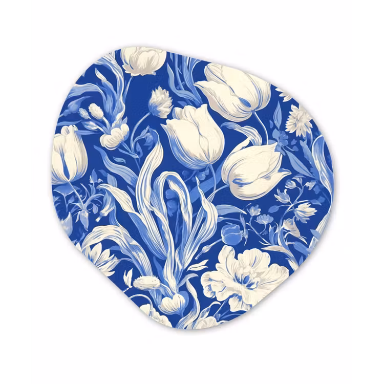 Bloemen - Delfts Blauw - Patroon - Tulp Wandcirkel Organisch Plexiglas middel -3d