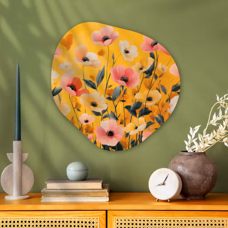 Bloemen - Veld - Geel Wandcirkel Organisch Plexiglas middel -sfeer2
