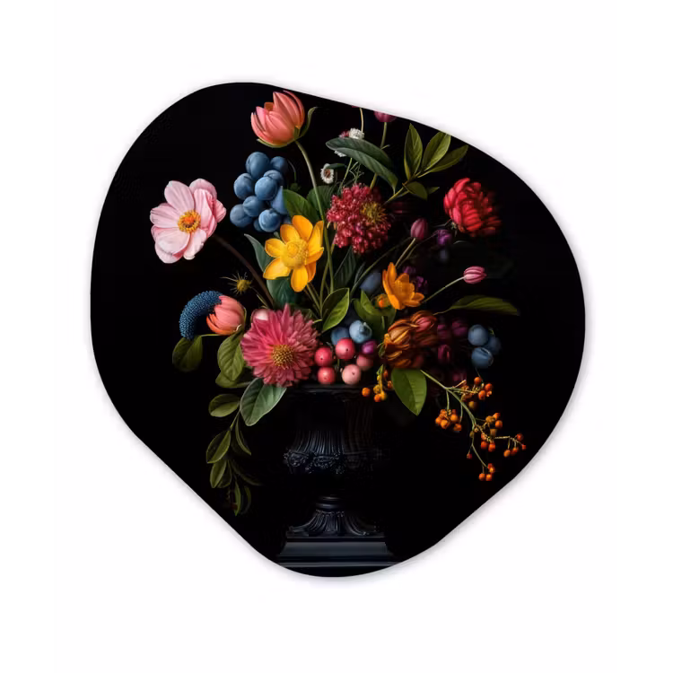 Bloemen - Vrolijk - Vaas Wandcirkel Organisch Plexiglas middel -3d