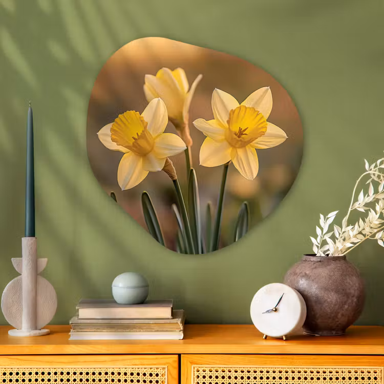 Bloemen - Geel - Wazig Wandcirkel Organisch Plexiglas middel -sfeer2
