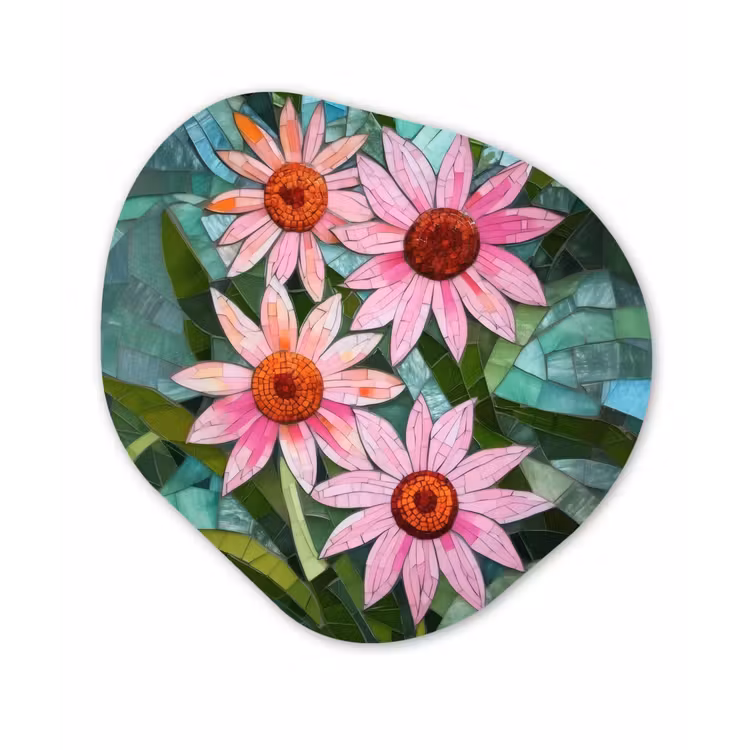 Bloemen - Roze - Glasmozaïek Wandcirkel Organisch Plexiglas middel -3d