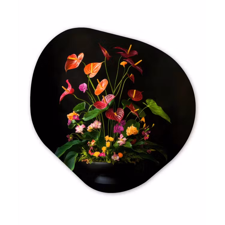 Bloemen - Vaas - Kleurrijk Wandcirkel Organisch Plexiglas middel -3d